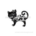 Wholesale 4.7*4cm Black Enamel & Crystal Floral Cat Brooch